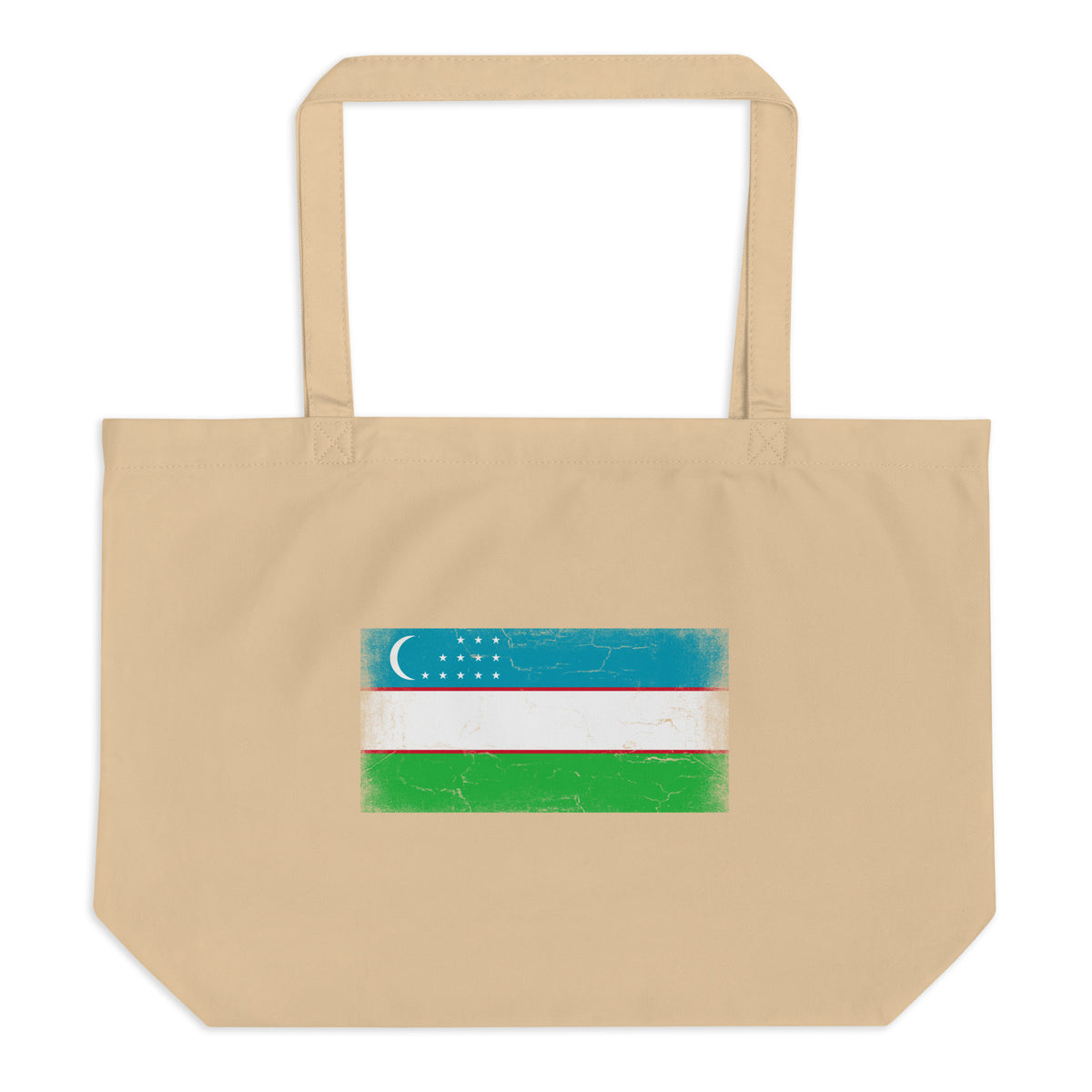 Uzbekistan flag large tote bag in Oyster, vintage-washed print, flag centred on the front of the bag, front view