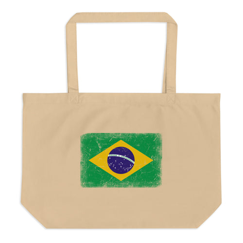 Brasil flag large tote bag in Oyster, vintage-washed print, flag centred on the front of the bag, front view