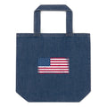 USA flag denim tote bag in Default Title, vintage-washed print, flag centred on the front of the bag, front view