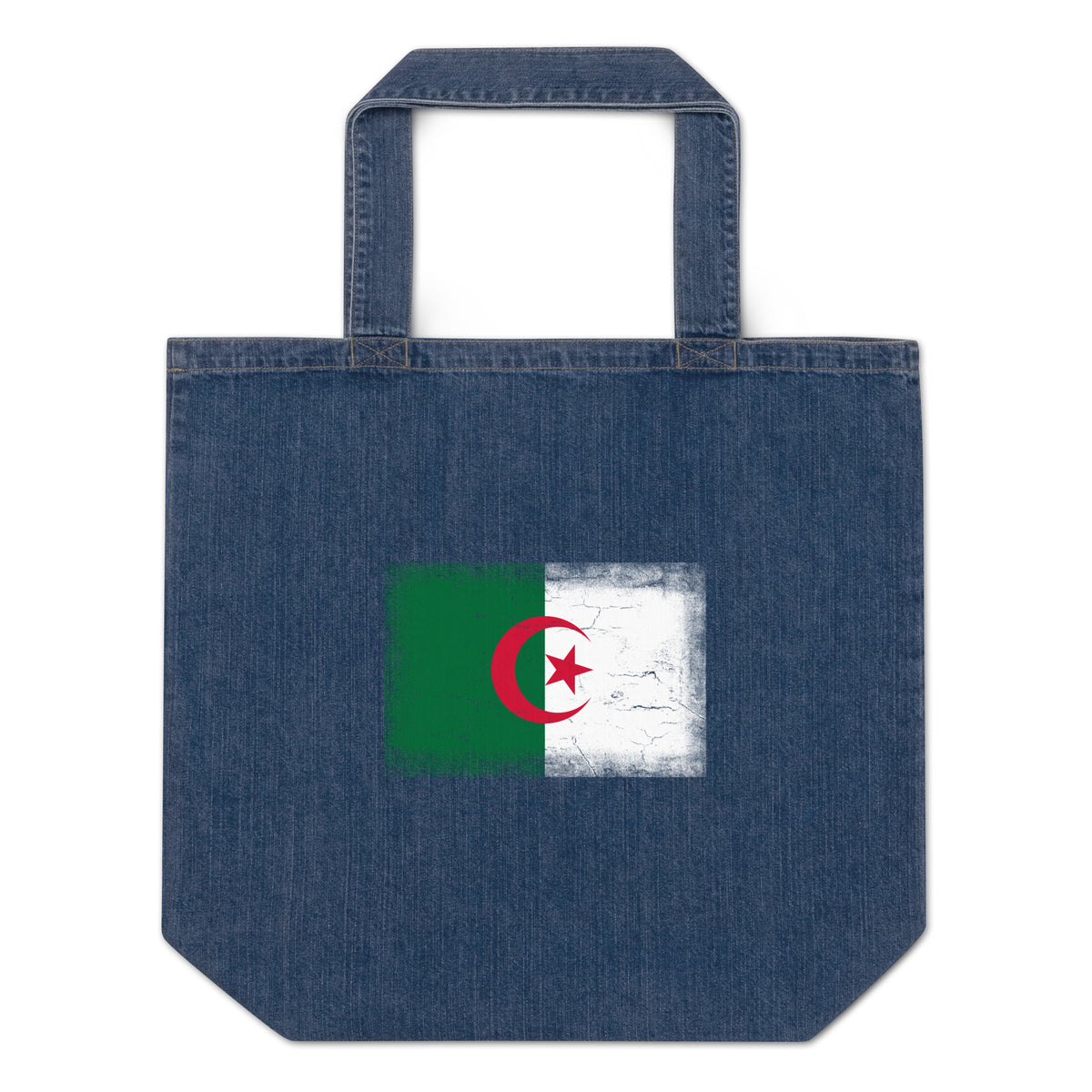 Algeria flag denim tote bag in Default Title, vintage-washed print, flag centred on the front of the bag, front view