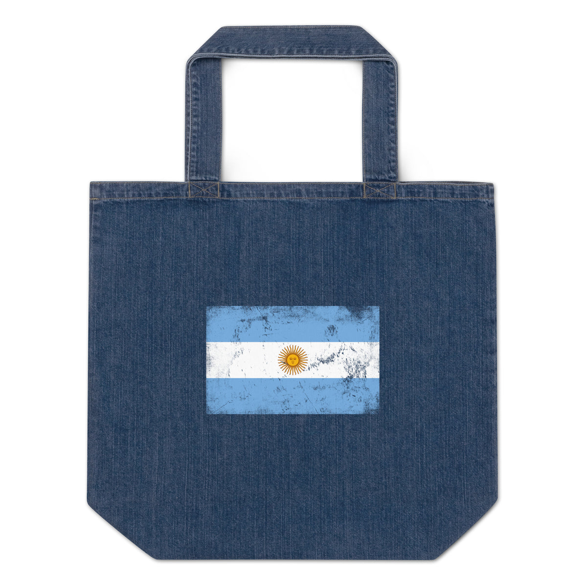 Argentina flag denim tote bag in Default Title, vintage-washed print, flag centred on the front of the bag, front view