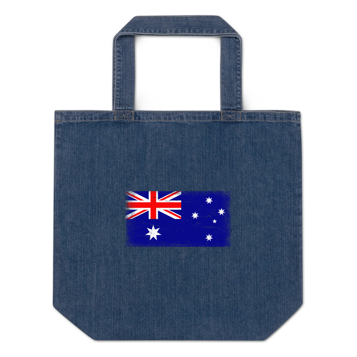 Australia flag denim tote bag in Default Title, vintage-washed print, flag centred on the front of the bag, front view