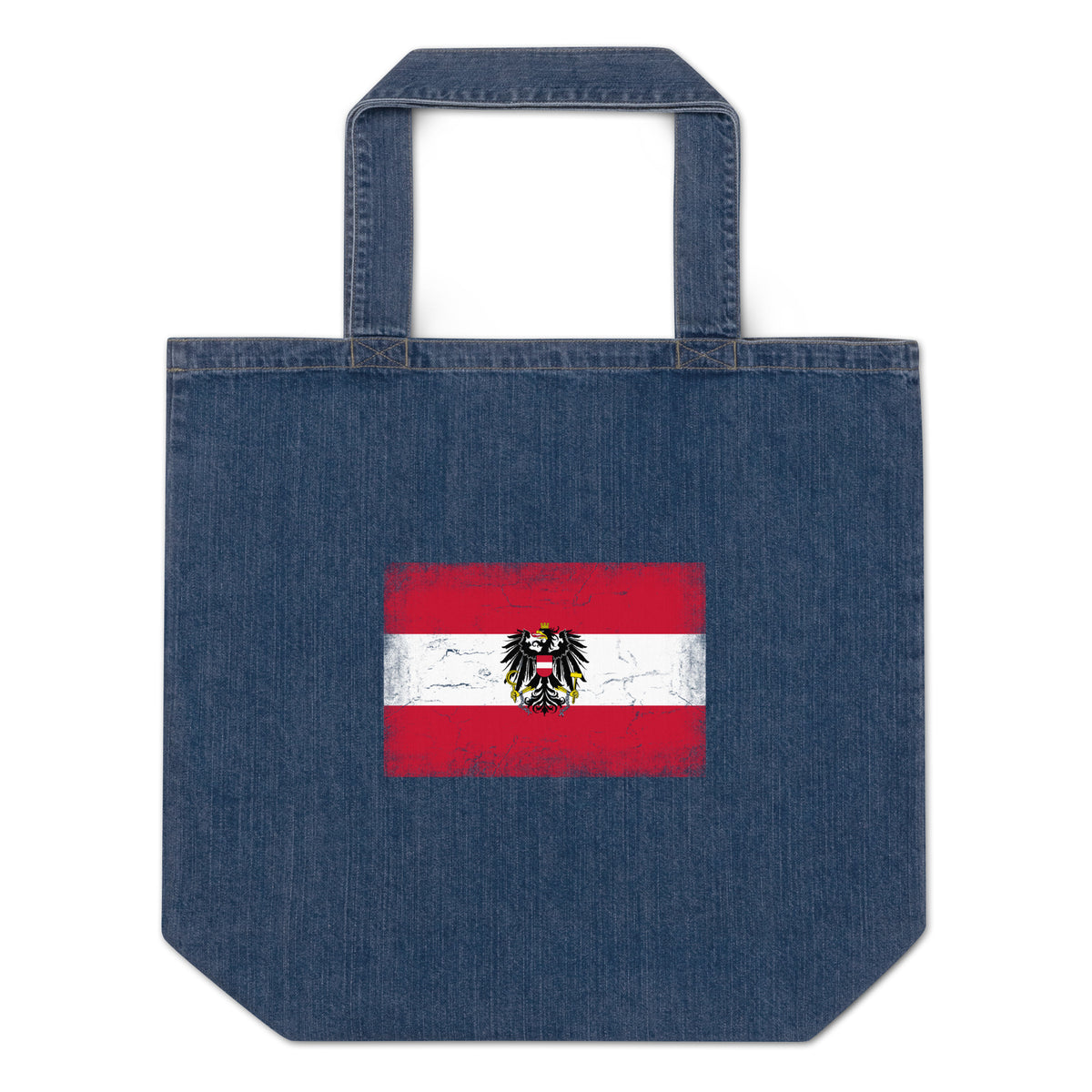 Austria flag denim tote bag in Default Title, vintage-washed print, flag centred on the front of the bag, front view