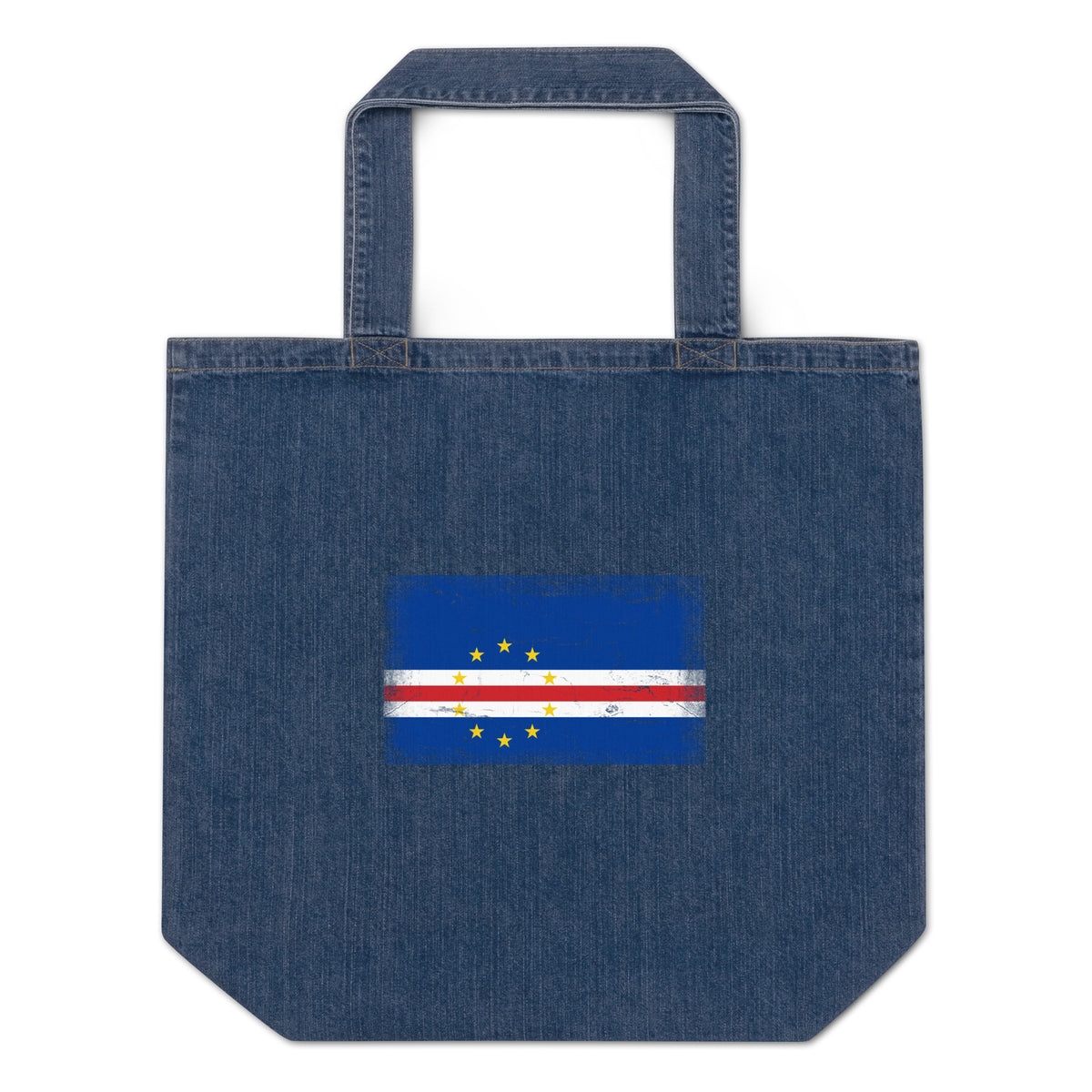 Cape Verde flag denim tote bag in Default Title, vintage-washed print, flag centred on the front of the bag, front view