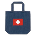 Switzerland flag denim tote bag in Default Title, vintage-washed print, flag centred on the front of the bag, front view