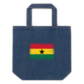 Ghana flag denim tote bag in Default Title, vintage-washed print, flag centred on the front of the bag, front view