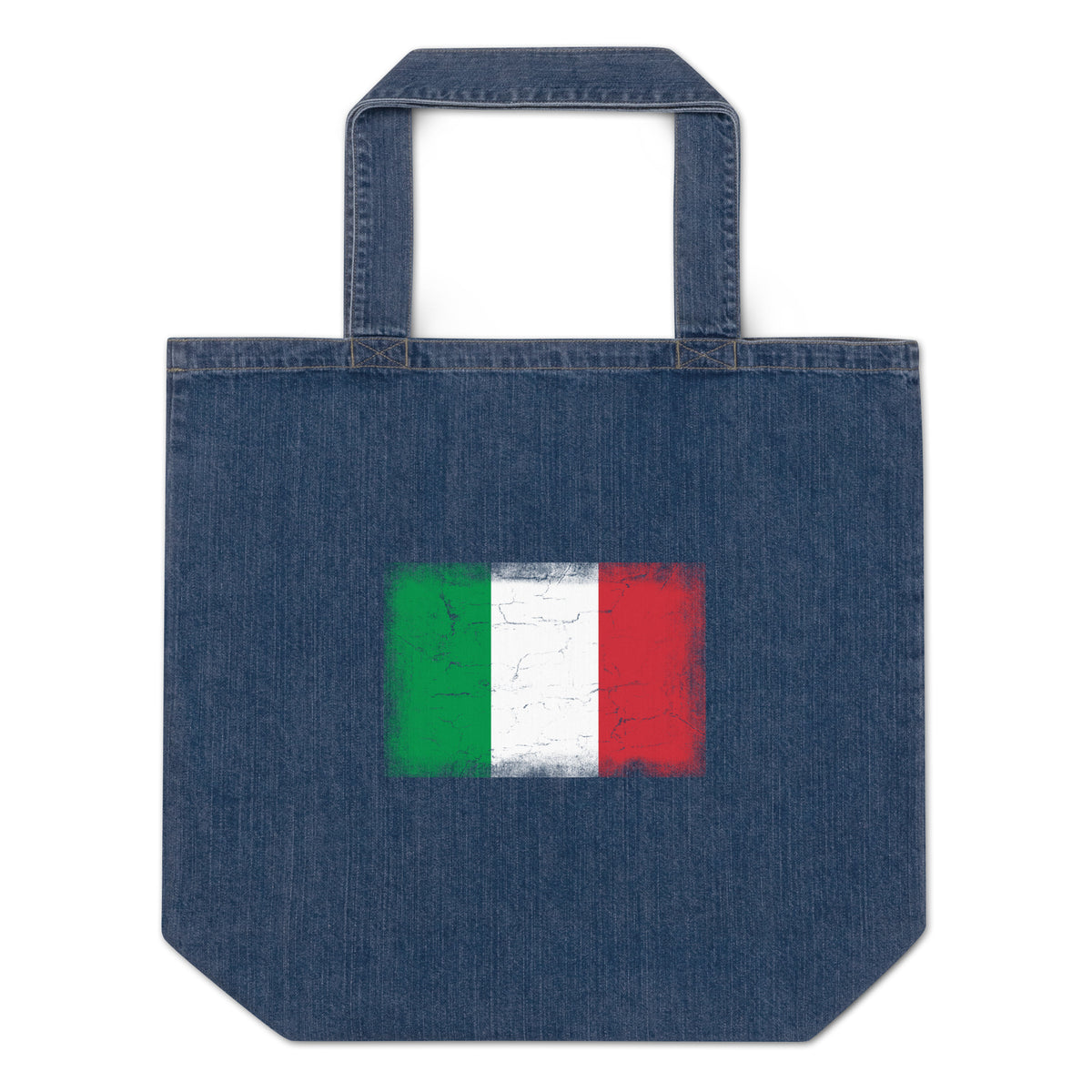 Italy flag denim tote bag in Default Title, vintage-washed print, flag centred on the front of the bag, front view
