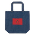 Morocco flag denim tote bag in Default Title, vintage-washed print, flag centred on the front of the bag, front view