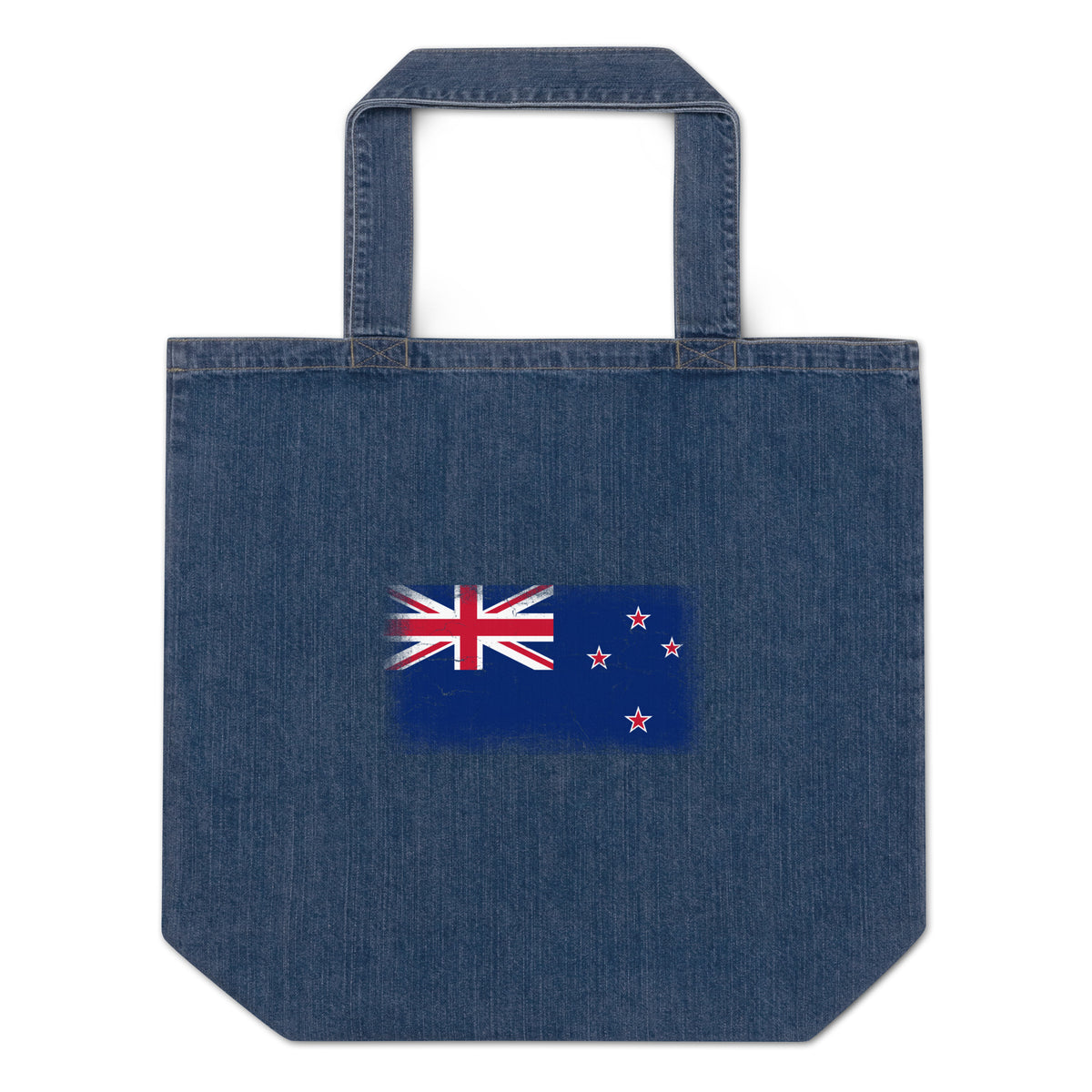 New Zealand flag denim tote bag in Default Title, vintage-washed print, flag centred on the front of the bag, front view