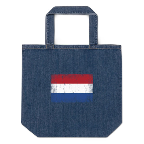 Netherlands flag denim tote bag in Default Title, vintage-washed print, flag centred on the front of the bag, front view