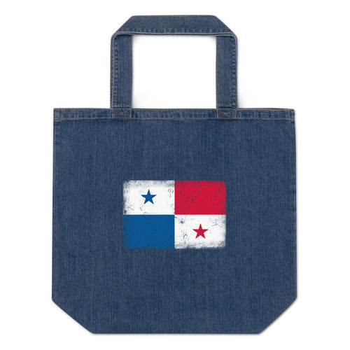 Panama flag denim tote bag in Default Title, vintage-washed print, flag centred on the front of the bag, front view