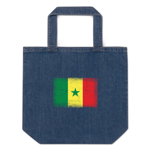 Senegal flag denim tote bag in Default Title, vintage-washed print, flag centred on the front of the bag, front view