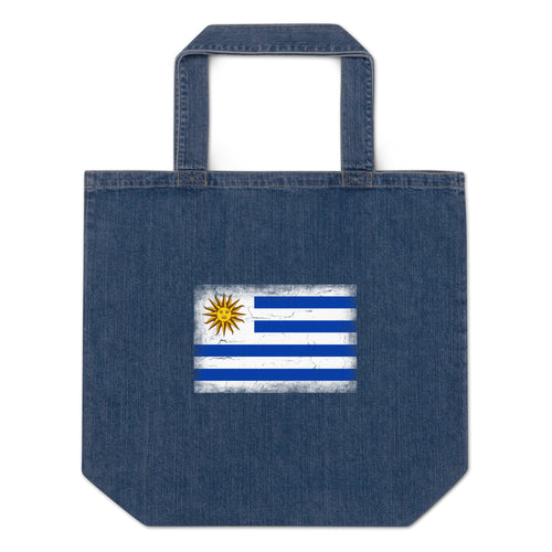 Uruguay flag denim tote bag in Default Title, vintage-washed print, flag centred on the front of the bag, front view