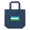 Uzbekistan flag denim tote bag in Default Title, vintage-washed print, flag centred on the front of the bag, front view