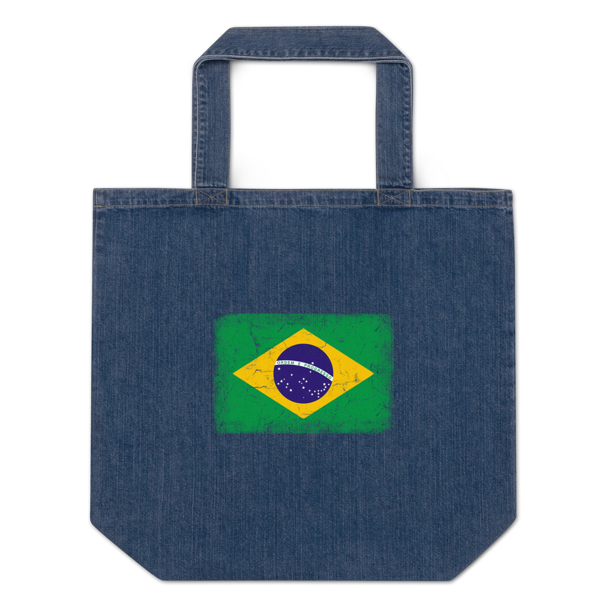 Brasil flag denim tote bag in Default Title, vintage-washed print, flag centred on the front of the bag, front view