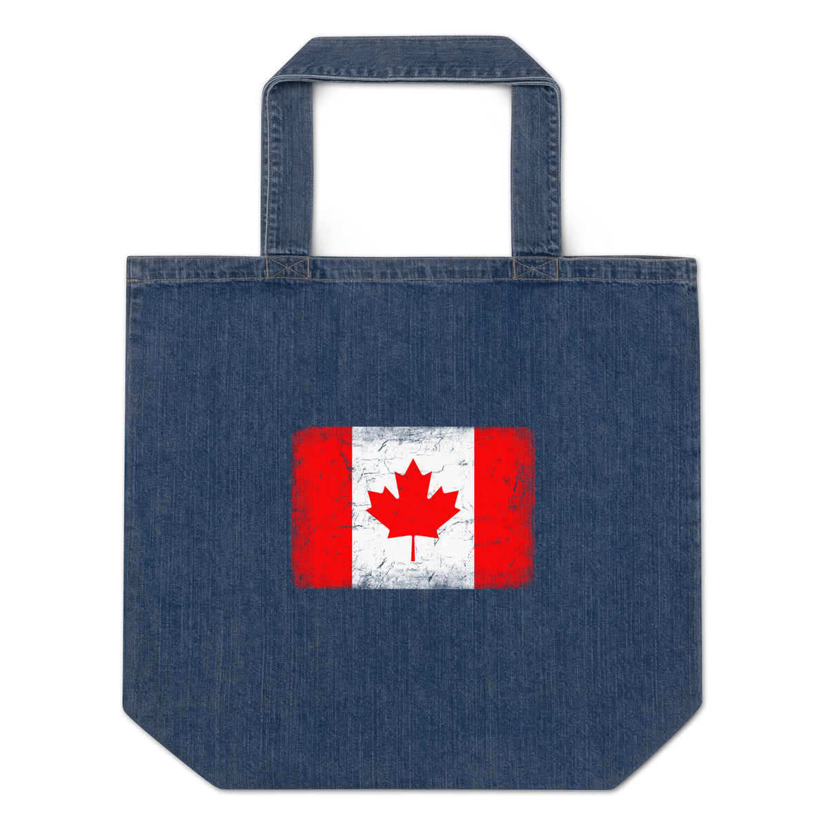 Canada flag denim tote bag in Default Title, vintage-washed print, flag centred on the front of the bag, front view