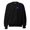 Australia flag crew sweatshirt in Black, vintage-washed print, small flag on the left chest, unisex cut, front view