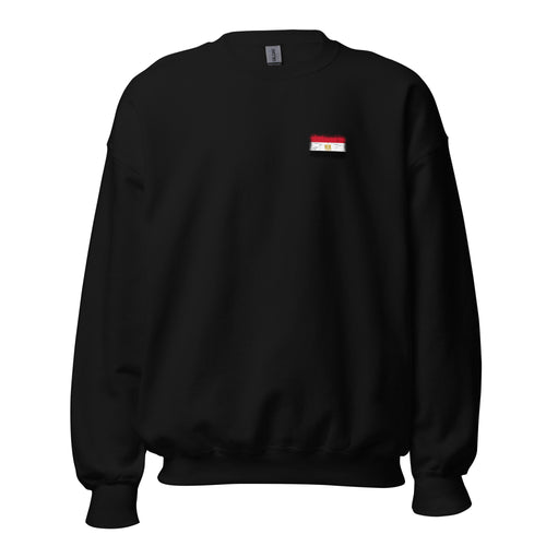 Egypt flag crew sweatshirt in Black, vintage-washed print, small flag on the left chest, unisex cut, front view