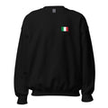 Italy flag crew sweatshirt in Black, vintage-washed print, small flag on the left chest, unisex cut, front view