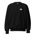Uruguay flag crew sweatshirt in Black, vintage-washed print, small flag on the left chest, unisex cut, front view