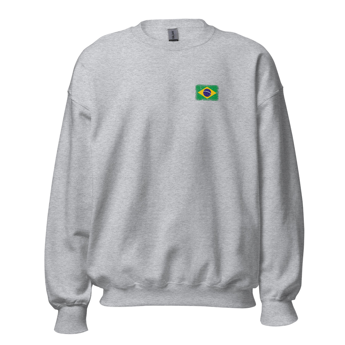 Brasil flag crew sweatshirt in Sport Grey, vintage-washed print, small flag on the left chest, unisex cut, front view