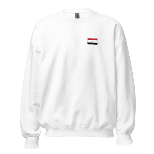 Egypt flag crew sweatshirt in White, vintage-washed print, small flag on the left chest, unisex cut, front view