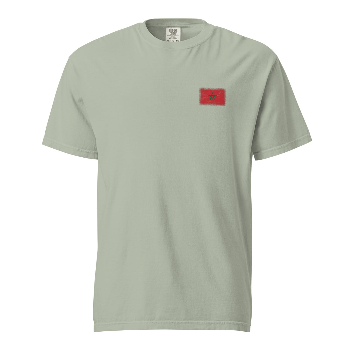 Morocco flag t-shirt in Bay, vintage-washed print, small flag on the left chest, unisex cut, front view