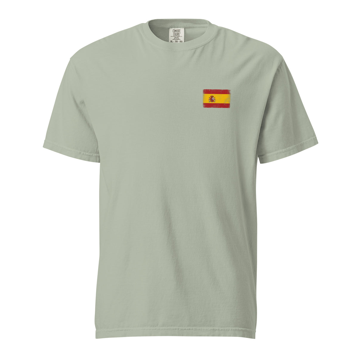 Spain flag t-shirt in Bay, vintage-washed print, small flag on the left chest, unisex cut, front view