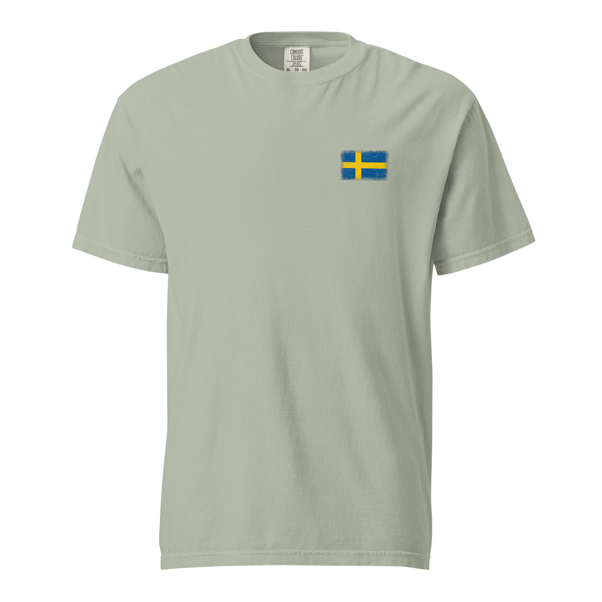 Sweden flag t-shirt in Bay, vintage-washed print, small flag on the left chest, unisex cut, front view