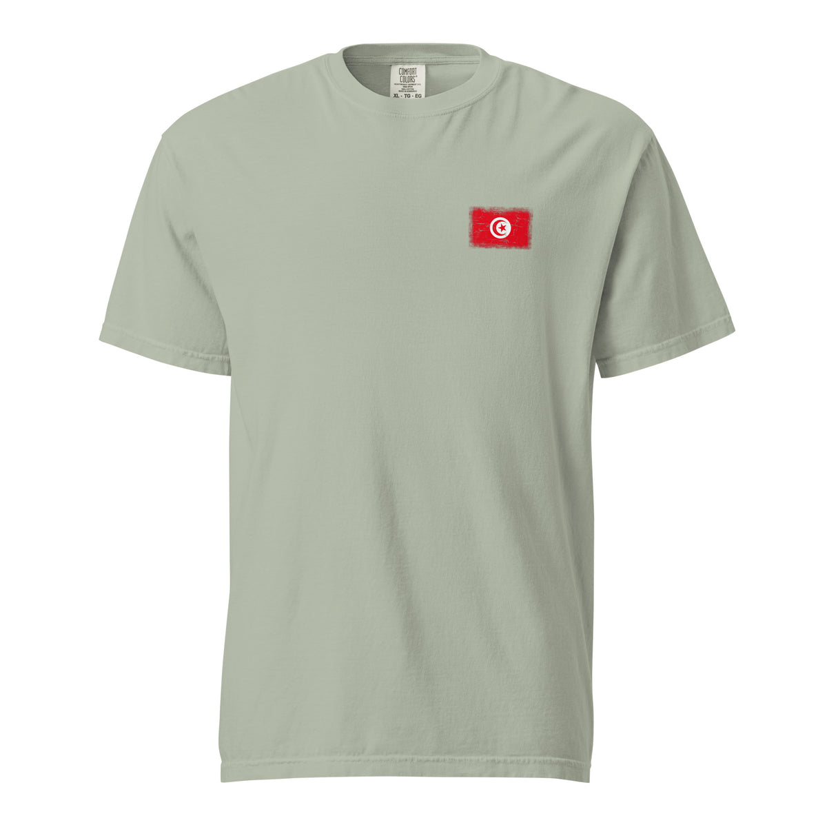 Tunisia flag t-shirt in Bay, vintage-washed print, small flag on the left chest, unisex cut, front view