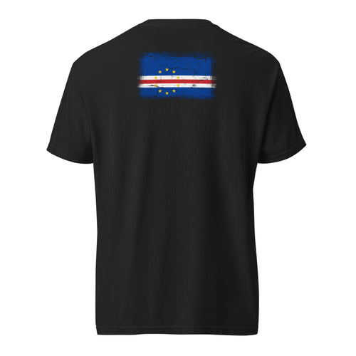 Cape Verde flag t-shirt in Black, vintage-washed print, flag across the upper back, unisex cut, back view