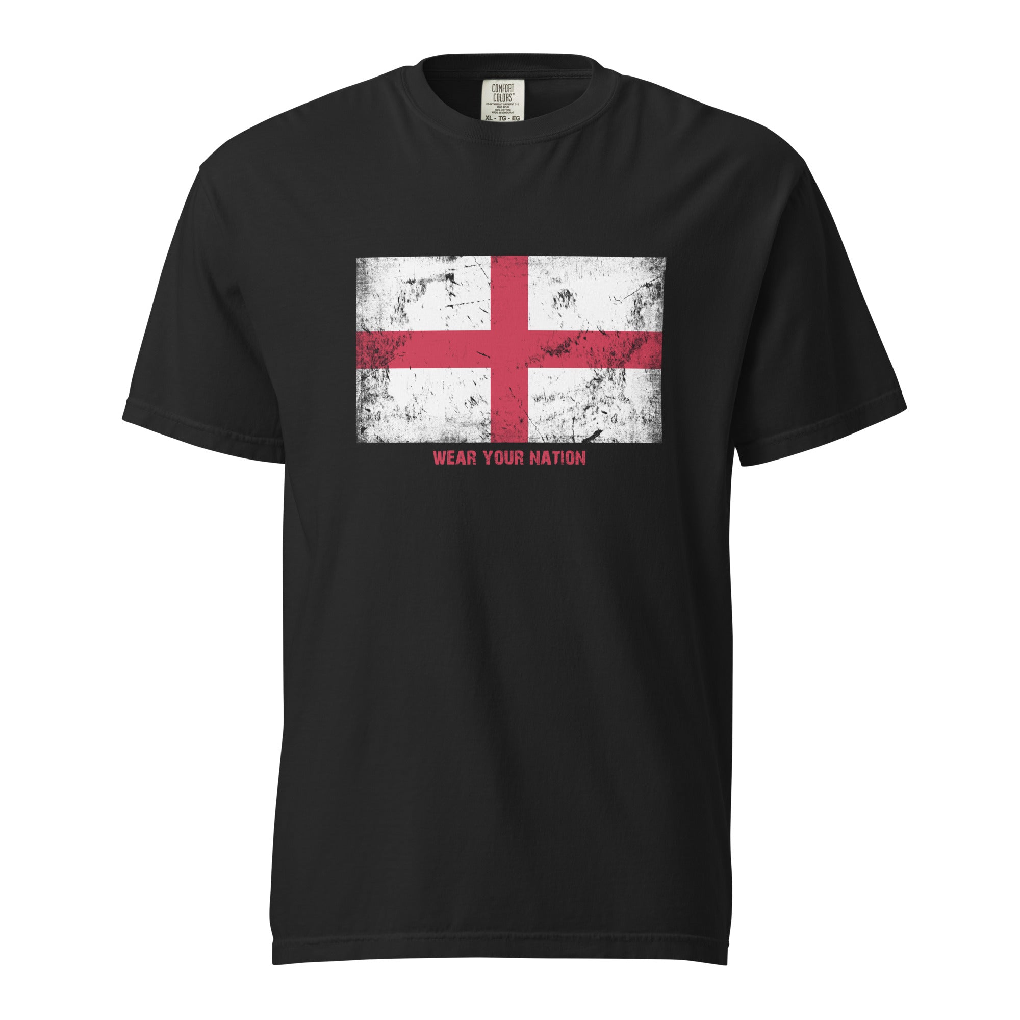 England flag T-shirt by Vexillum Wear — distressed England flag print on a heavyweight garment-dyed cotton tee (Colors of Home)