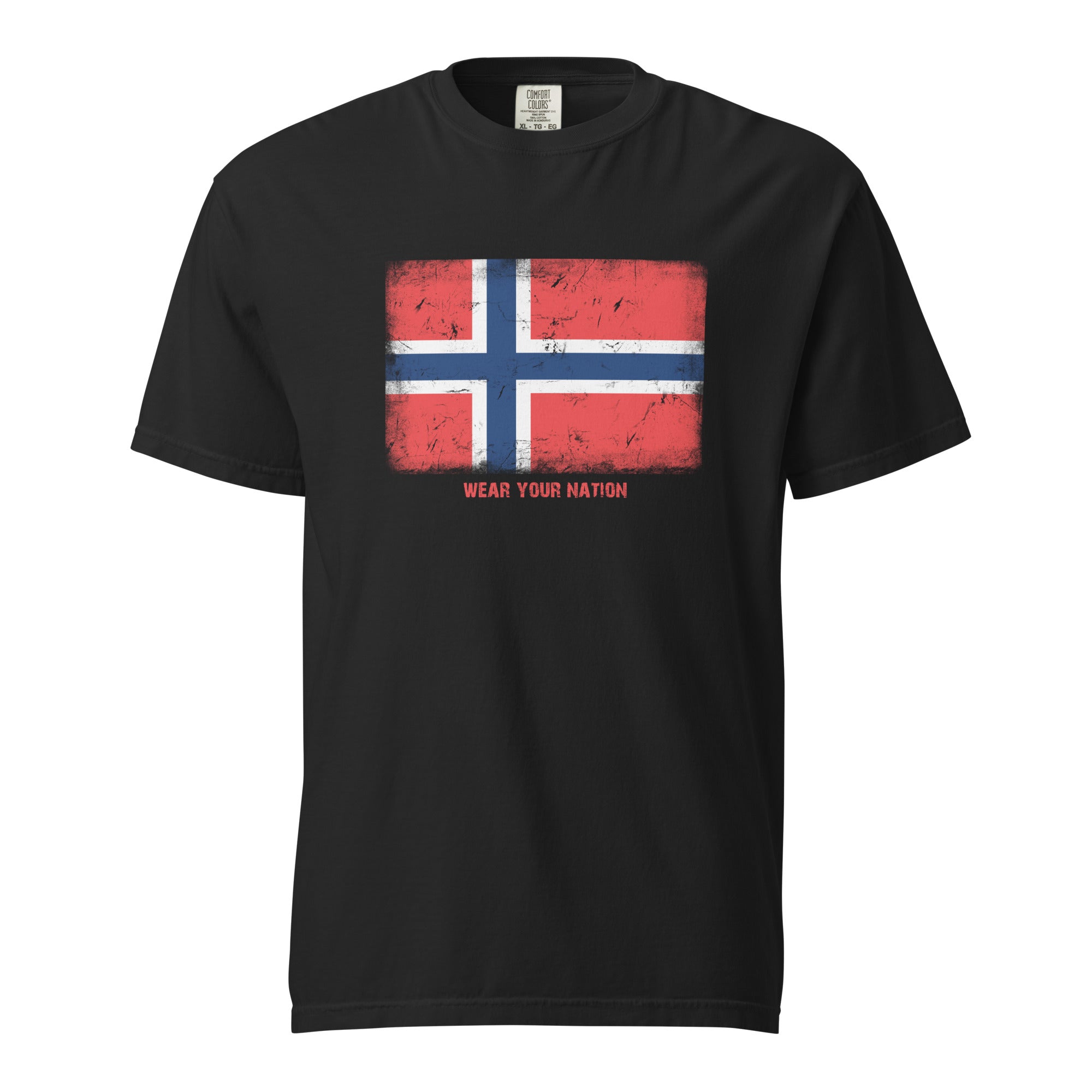 Norway flag T-shirt by Vexillum Wear — distressed Norway flag print on a heavyweight garment-dyed cotton tee (Colors of Home)