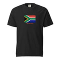 South Africa flag t-shirt in Black, vintage-washed print, large flag on the chest, unisex cut, front view