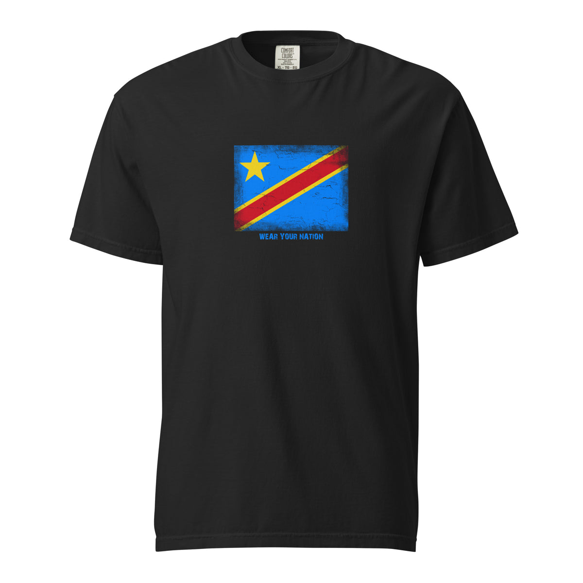 Congo flag t-shirt in Black, vintage-washed print, large flag on the chest, unisex cut, front view