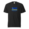 Curaçao flag t-shirt in Black, vintage-washed print, large flag on the chest, unisex cut, front view