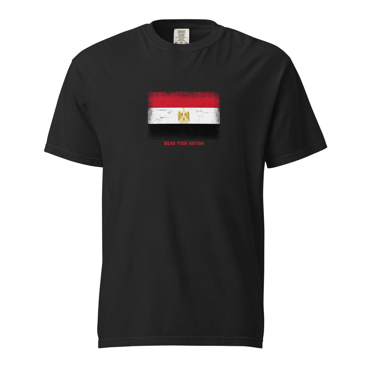 Egypt flag t-shirt in Black, vintage-washed print, large flag on the chest, unisex cut, front view