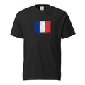 France flag t-shirt in Black, vintage-washed print, large flag on the chest, unisex cut, front view
