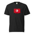 Tunisia flag t-shirt in Black, vintage-washed print, large flag on the chest, unisex cut, front view