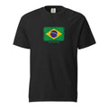 Brasil flag t-shirt in Black, vintage-washed print, large flag on the chest, unisex cut, front view