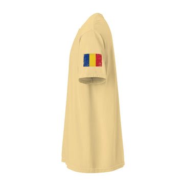 Romania Flag Tee | Sleeve Badge | Unisex | Heavyweight Cotton