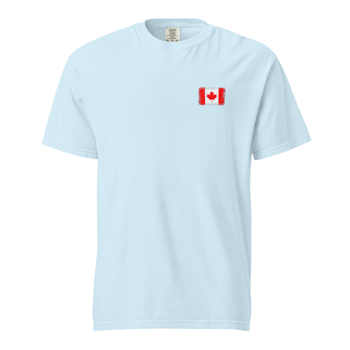 Canada flag t-shirt in Chambray, vintage-washed print, small flag on the left chest, unisex cut, front view