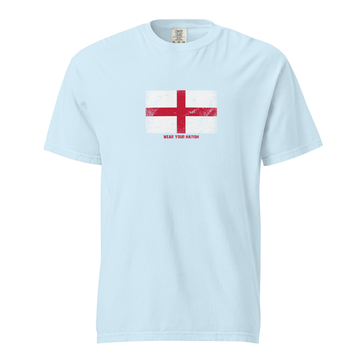 England flag t-shirt in Chambray, vintage-washed print, large flag on the chest, unisex cut, front view