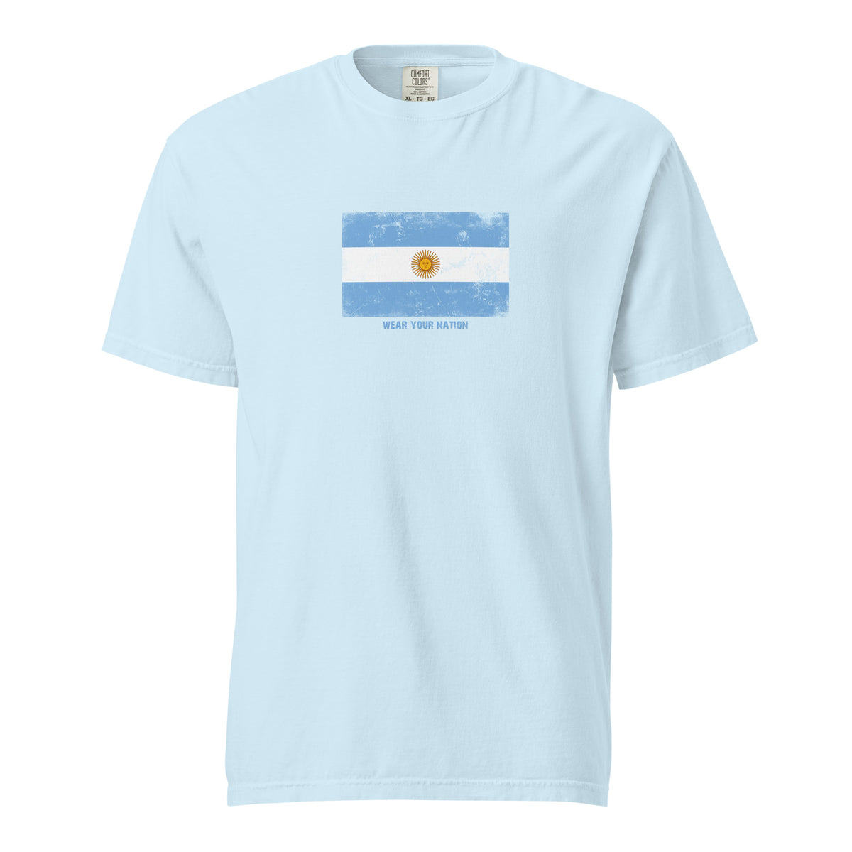 Argentina flag t-shirt in Chambray, vintage-washed print, large flag on the chest, unisex cut, front view