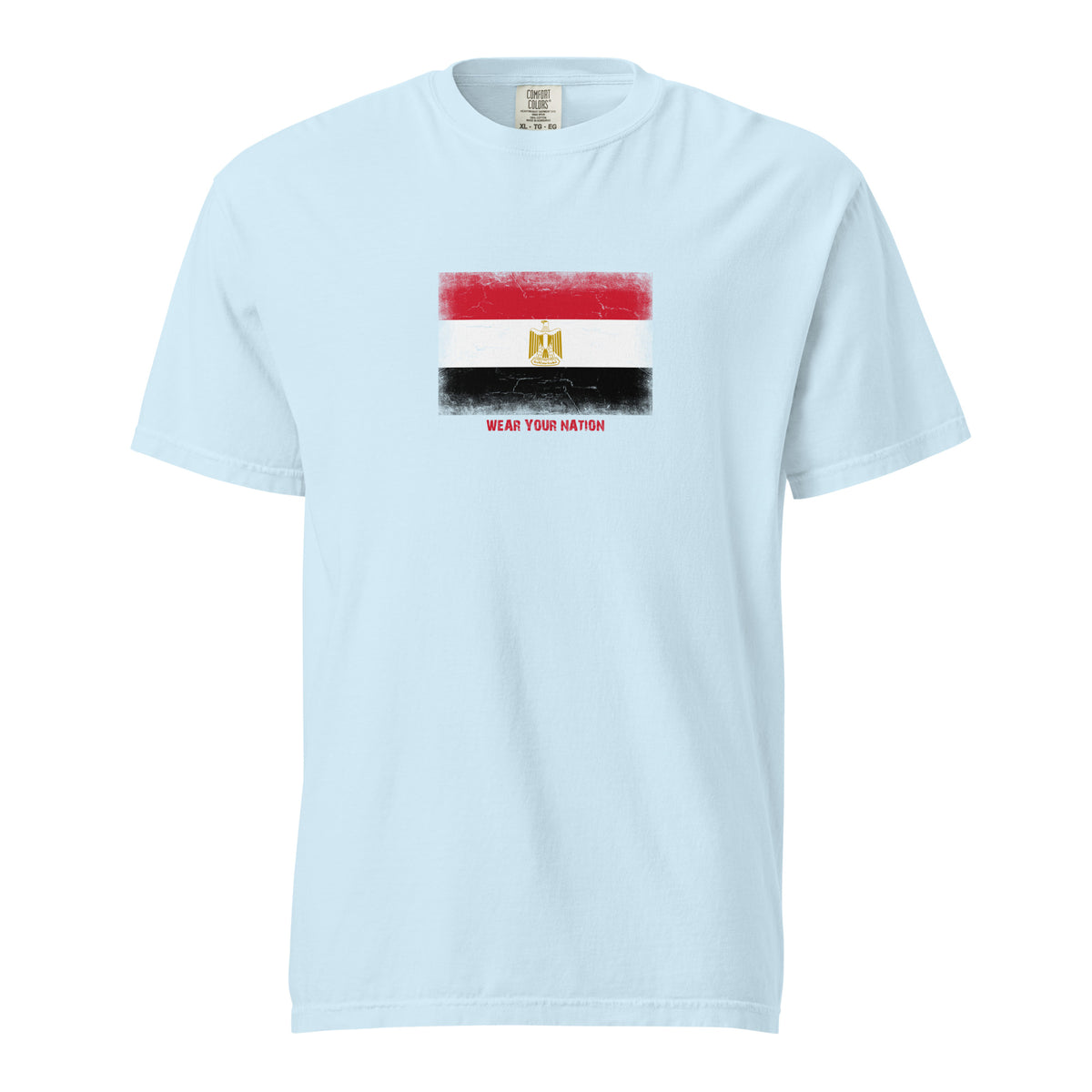Egypt flag t-shirt in Chambray, vintage-washed print, large flag on the chest, unisex cut, front view