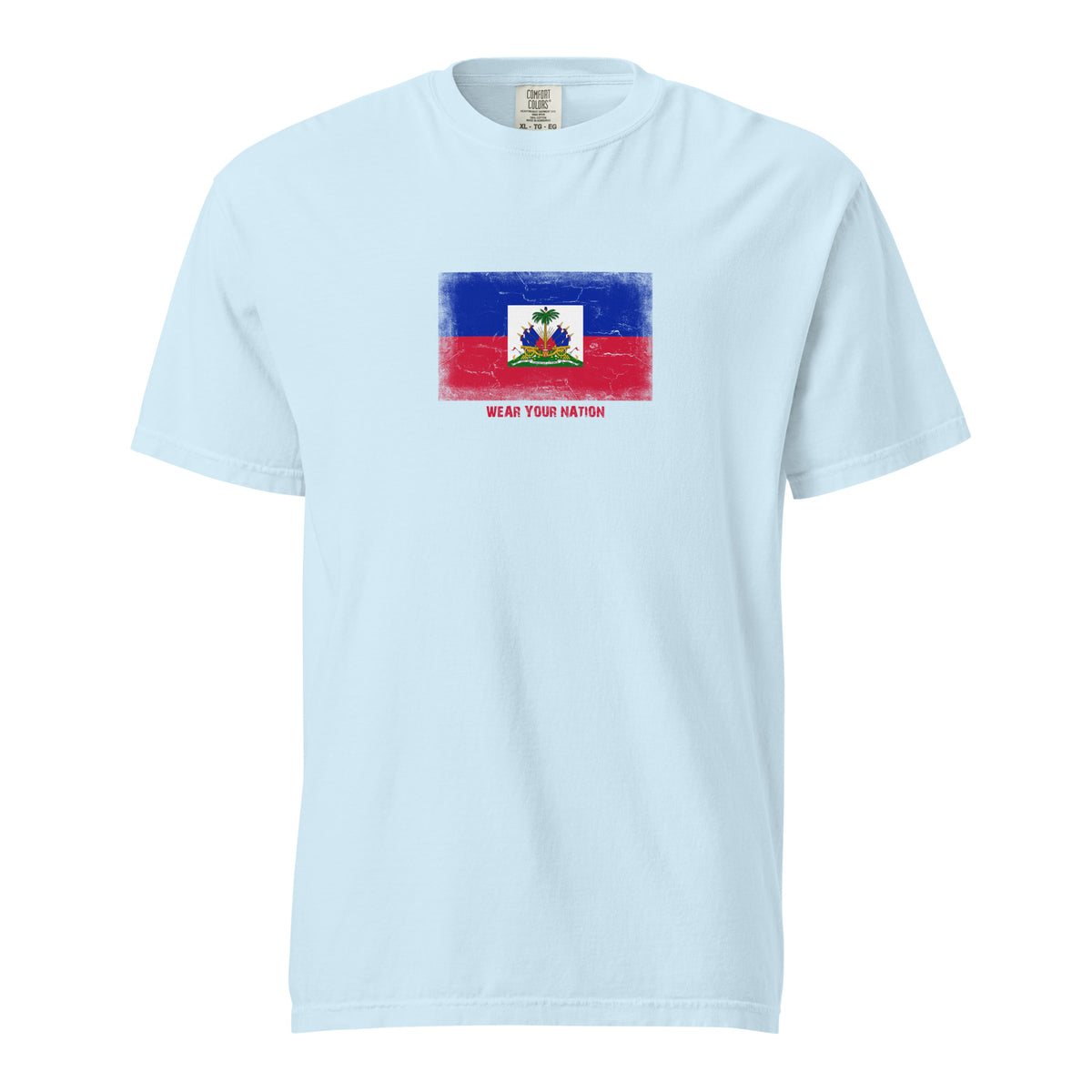 Haiti flag t-shirt in Chambray, vintage-washed print, large flag on the chest, unisex cut, front view