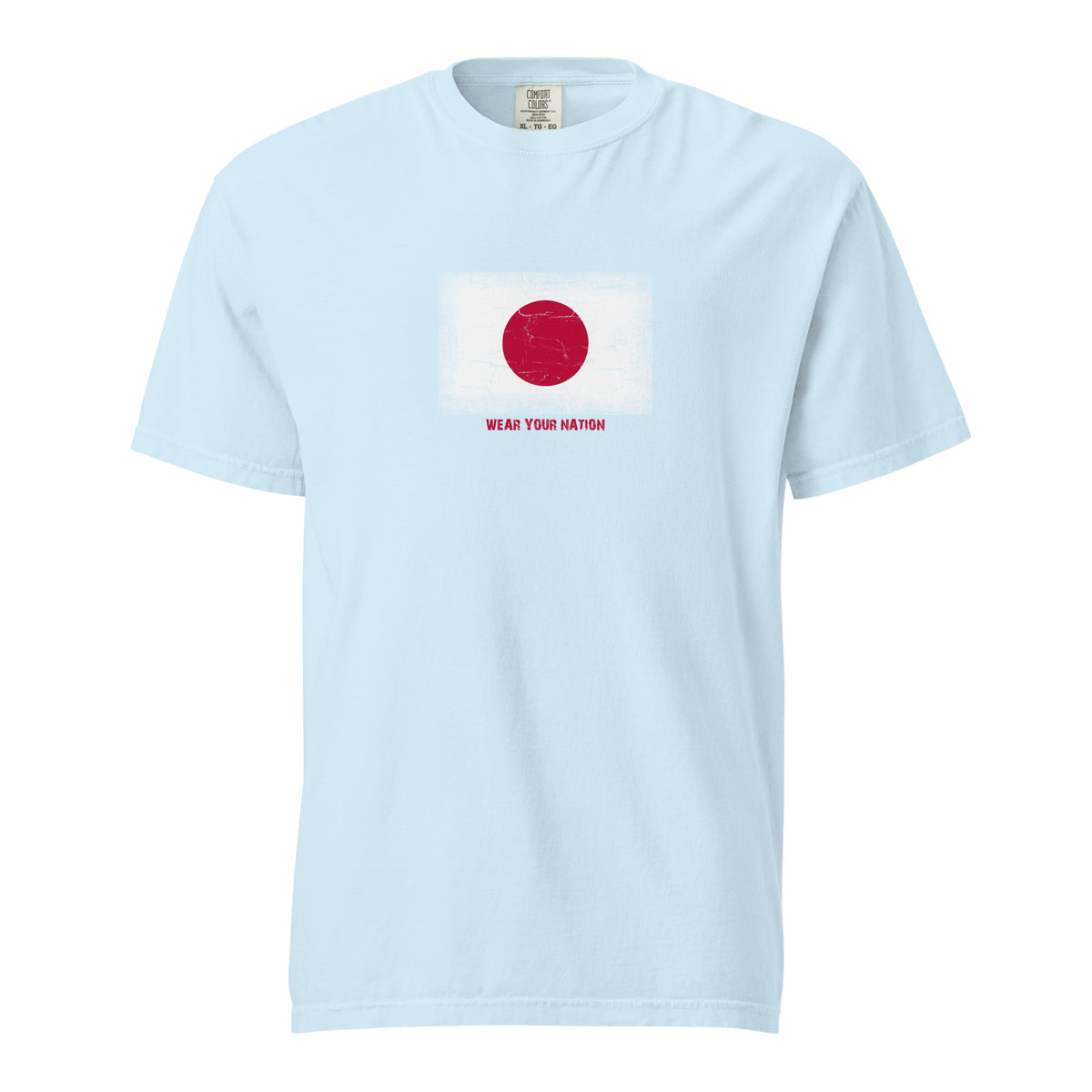 Japan flag t-shirt in Chambray, vintage-washed print, large flag on the chest, unisex cut, front view