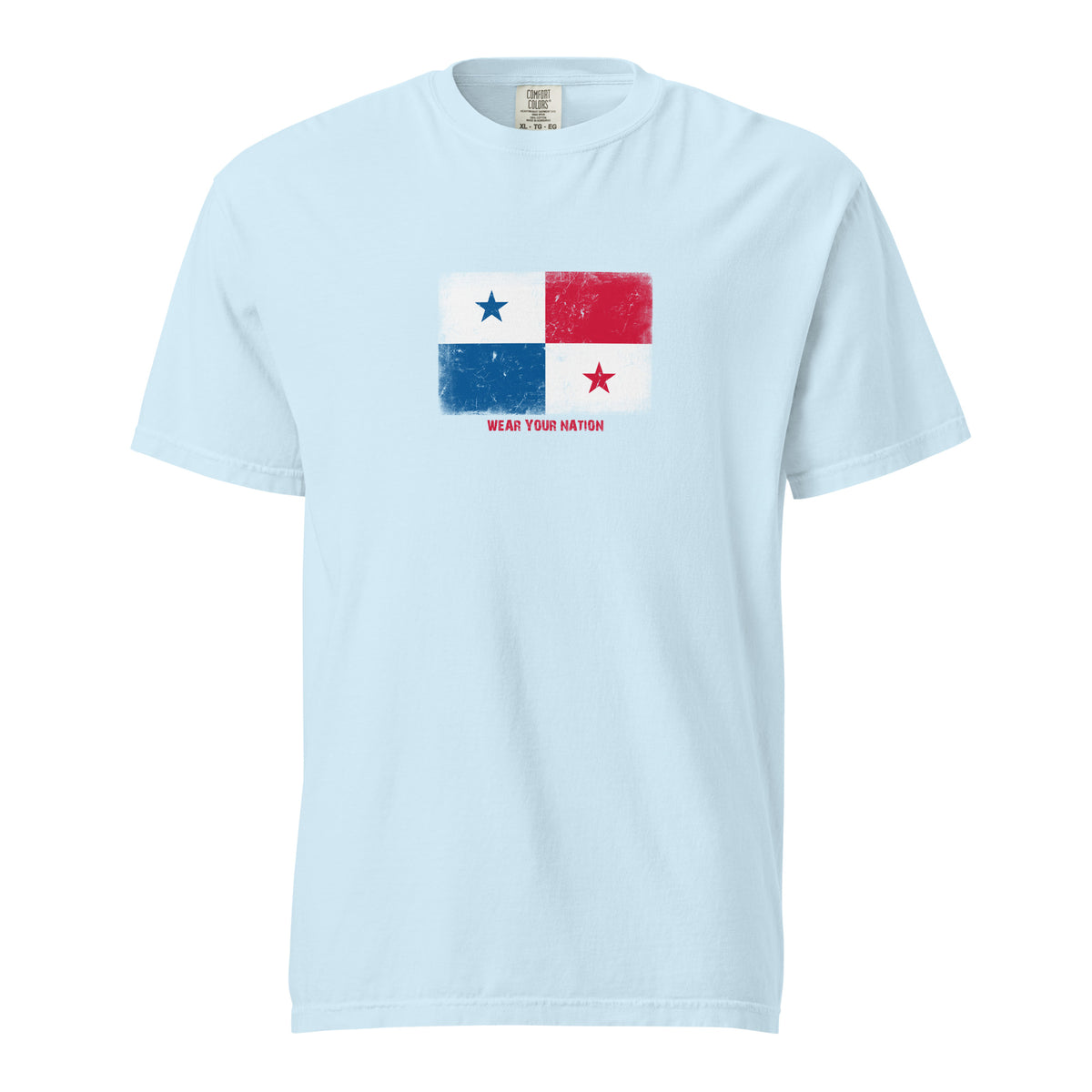 Panama flag t-shirt in Chambray, vintage-washed print, large flag on the chest, unisex cut, front view