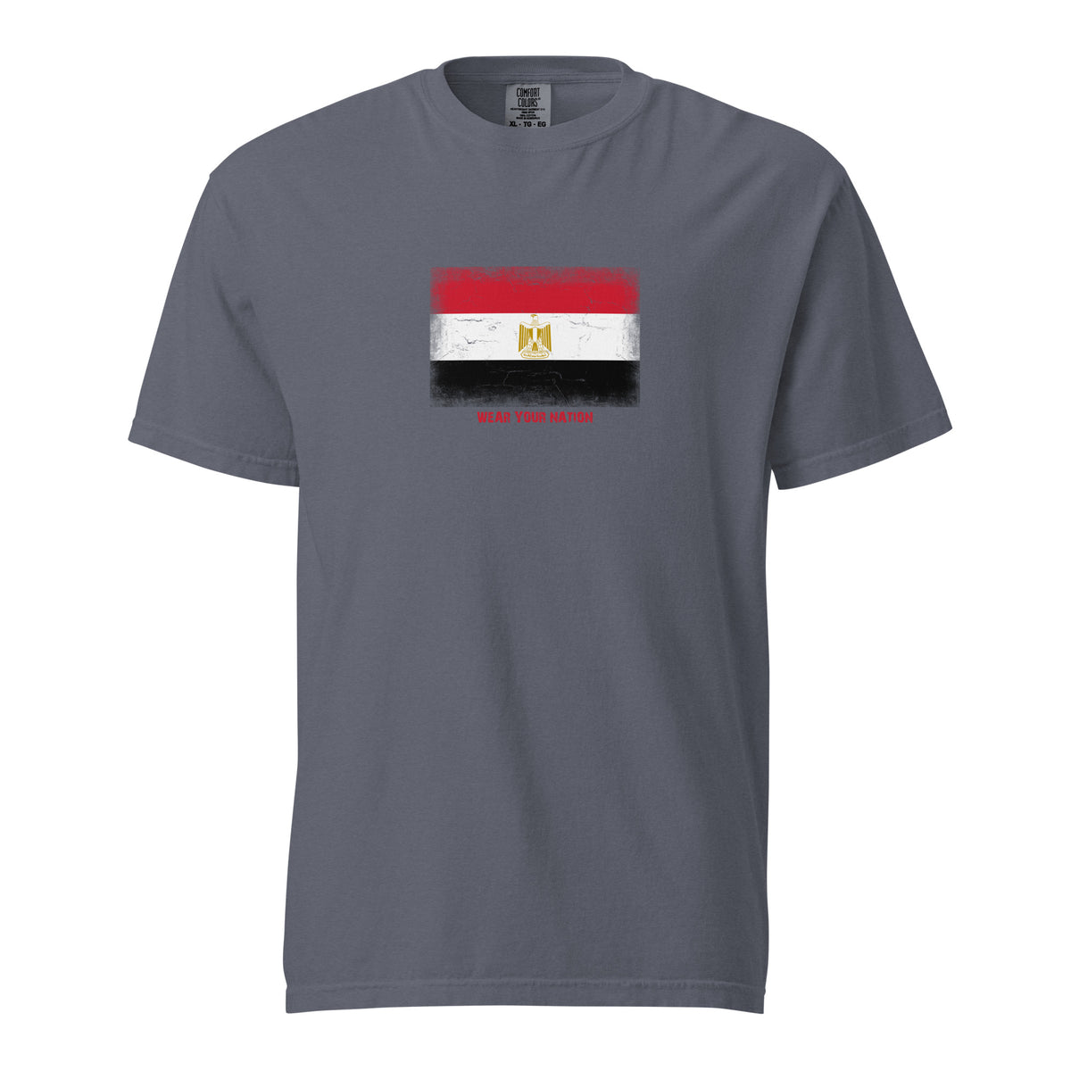Egypt flag t-shirt in Denim, vintage-washed print, large flag on the chest, unisex cut, front view