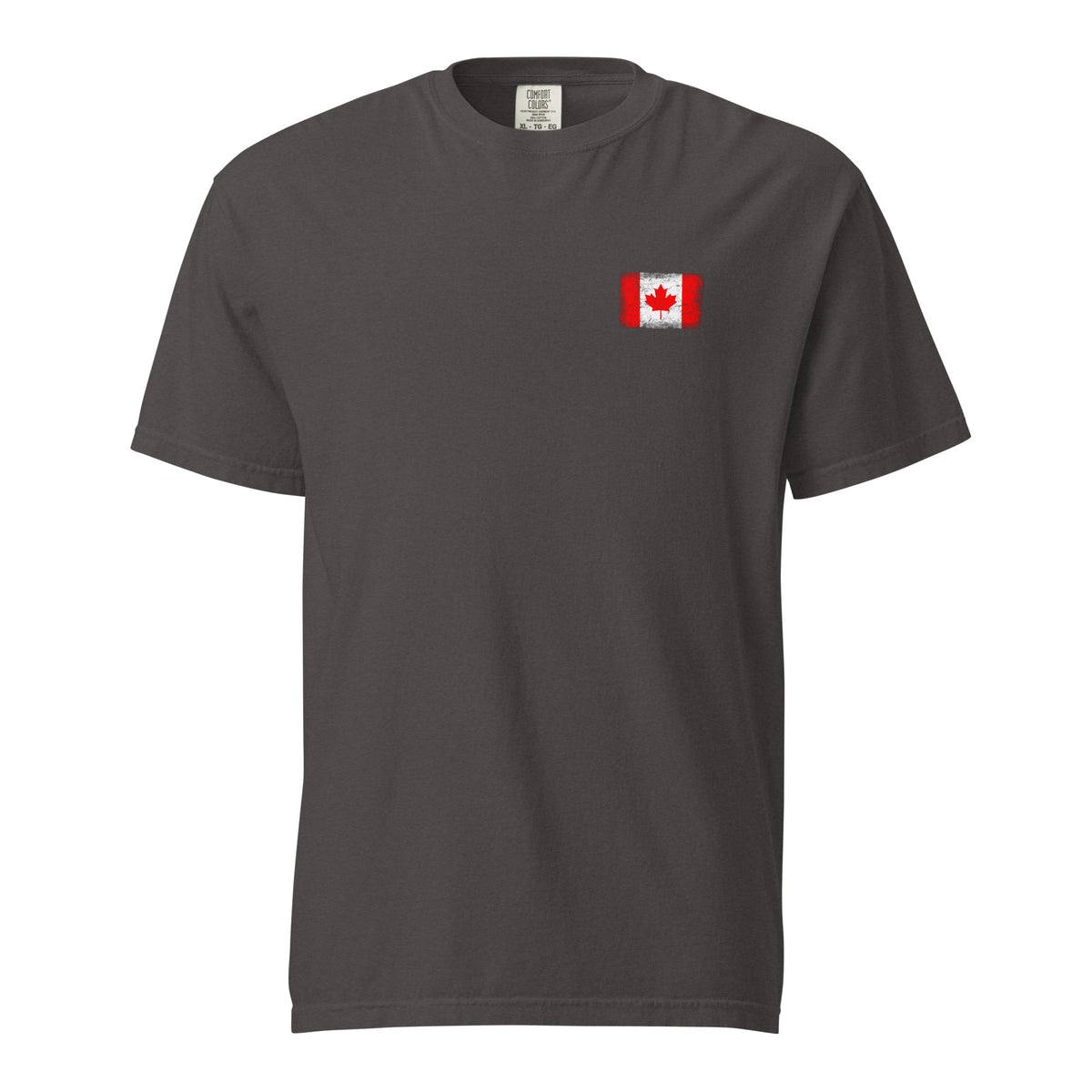 Canada flag t-shirt in Graphite, vintage-washed print, small flag on the left chest, unisex cut, front view